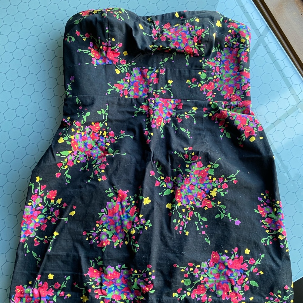 Free People Mini Black Floral Zip Back Dress Sz 10